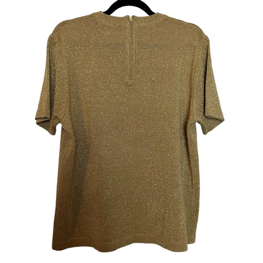 Vintage Rochelle Gold Metallic Short Sleeve Back Zip Top - Picture 4 of 9
